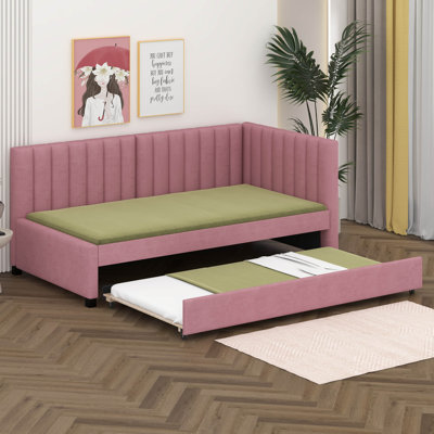 Twin Size Daybed With Trundle, Linen Upholstered Sofa Bed-Frame With Backrest, Space Saving Bed For Small Apartment