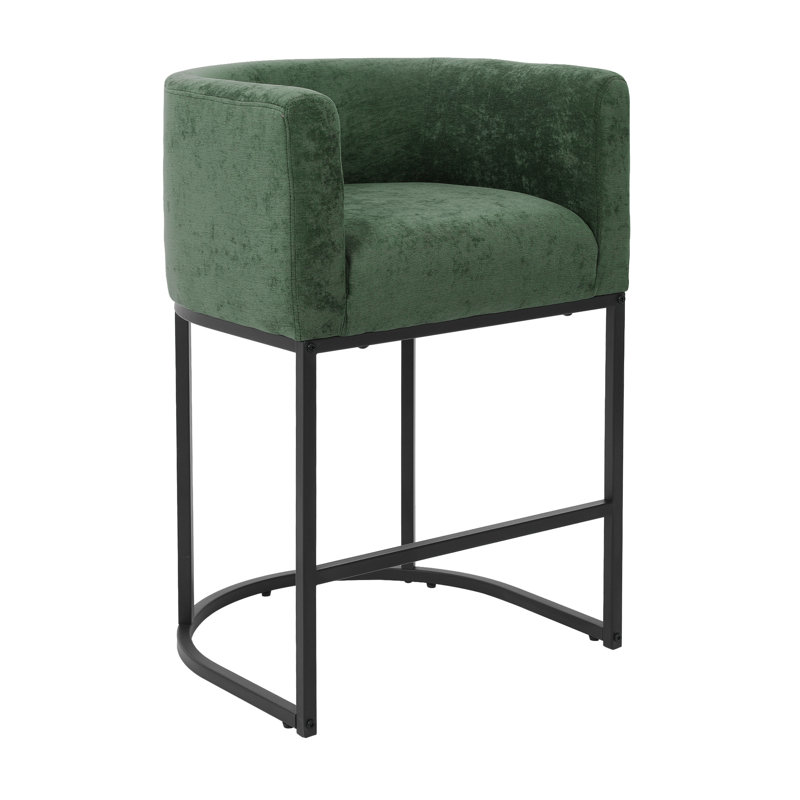 26" Upholstered Counter Height Bar Stool, Green/Black Frame, Black