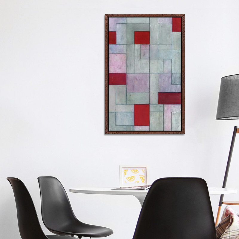 Grey Matters Red by Stephen Cimini - Painting on Canvas, 101.6 cm H x 66.04 cm W, Classic Brown Wood Framed