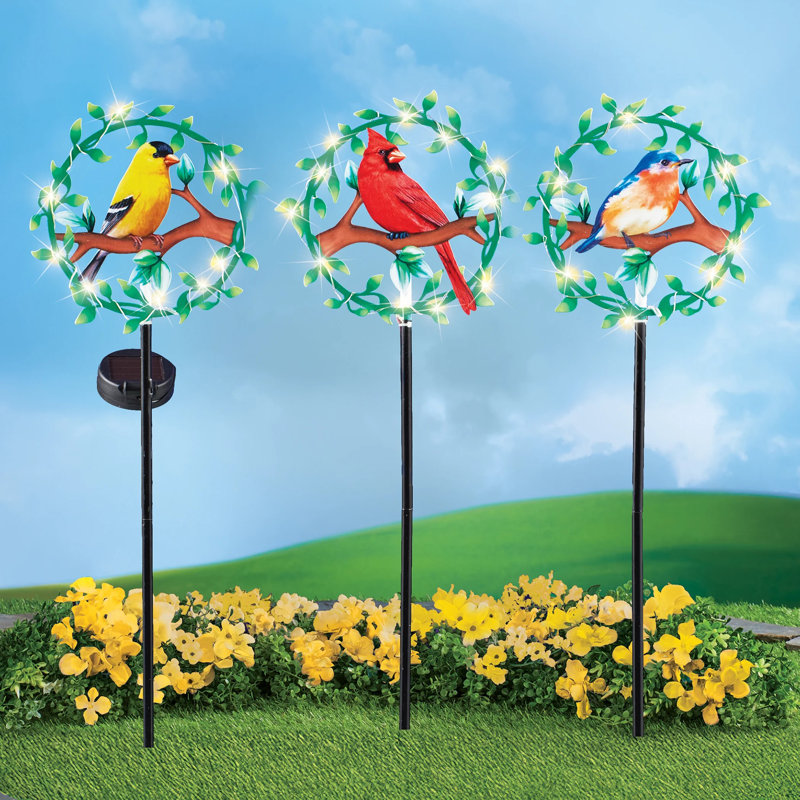 Solar Powered LED Lighted Bird Stakes - Set of 3