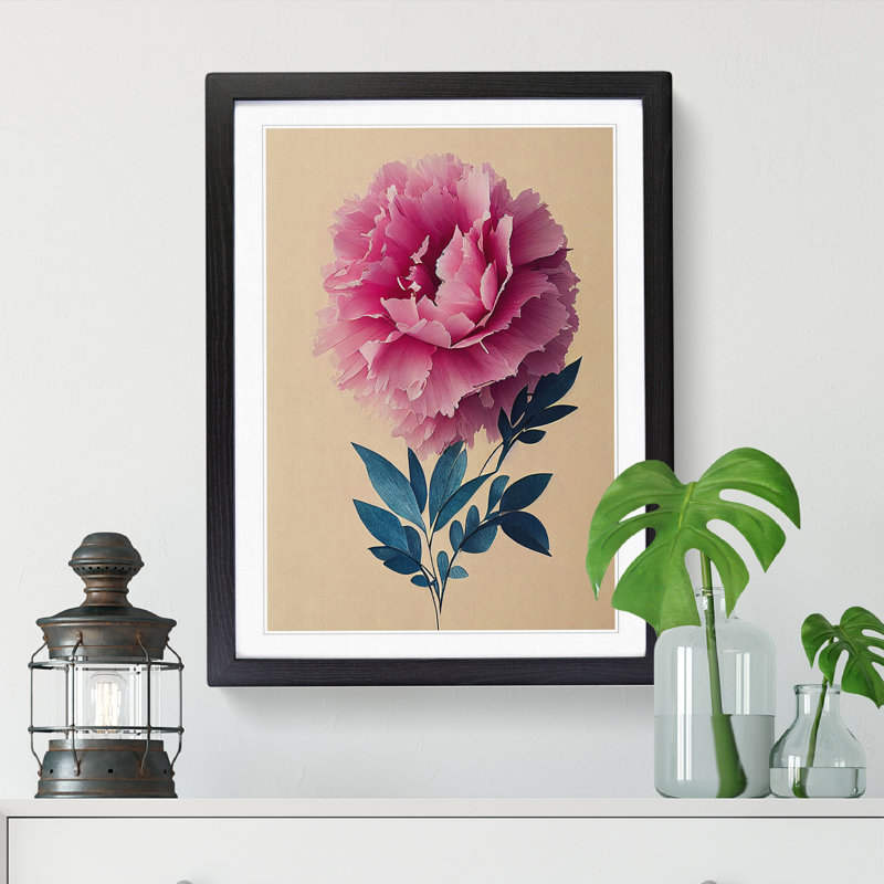 Peony Flower Torn Paper - Single Picture Frame Print, 64cm H x 46cm W x 2cm D, Black