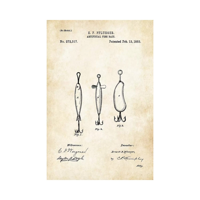 " Antique Fishing Lure " by Patent77, 12" H x 8" W x 0.75" D