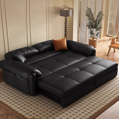 74.80"Black Modern Eco Leather Sofa Bed