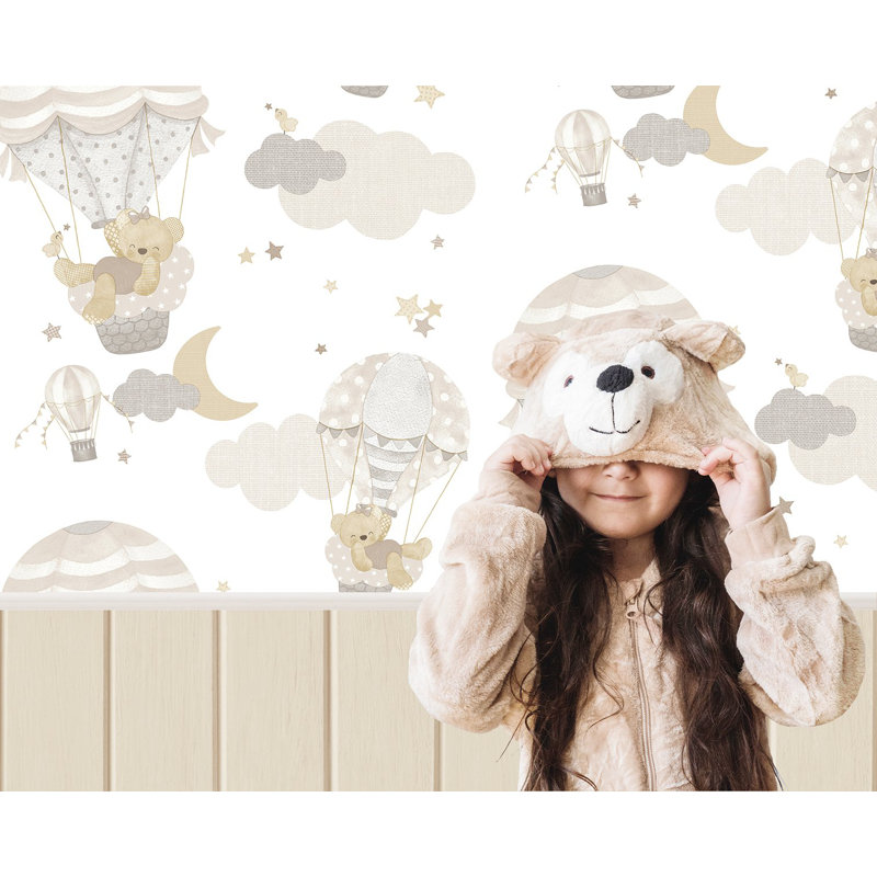 Nerijus Little Explorers 2 Hot Air Balloons Wallpaper Roll, Silver