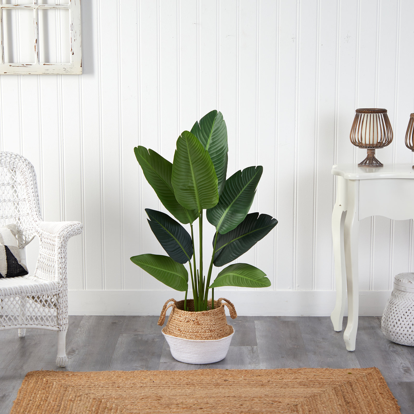 48'' Faux Palm Tree in Planter, Tan/White