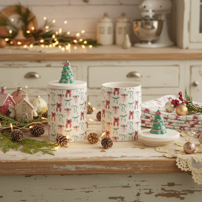 10 Strawberry Street Bella Holiday Canister, Christmas Tree Bows,