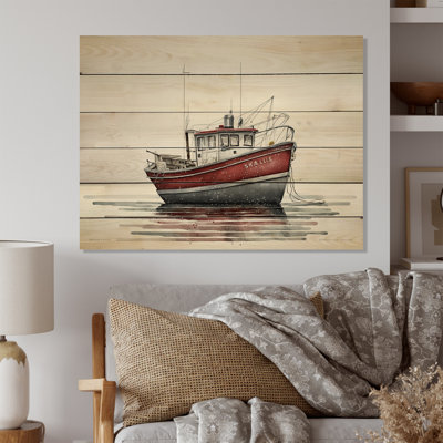 Fishermen Boat In The Snow II - Coastal Boat Wood Wall Art Print
