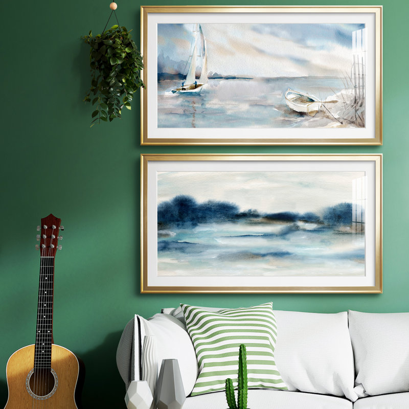 Panoramic Coast - ensemble de 2 peintures encadrées, Doré, H 14,5 po x l 53 po x P 1,5 po
