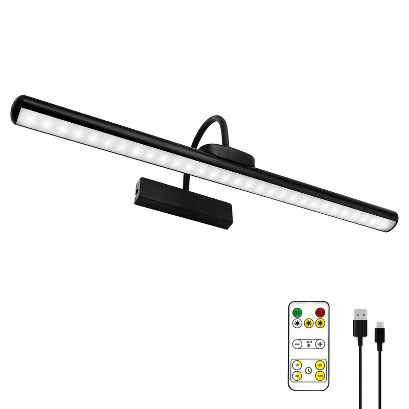Éclairage de photo sans fil 23 po, pile d'art rechargeable avec télécommande, Noir satiné