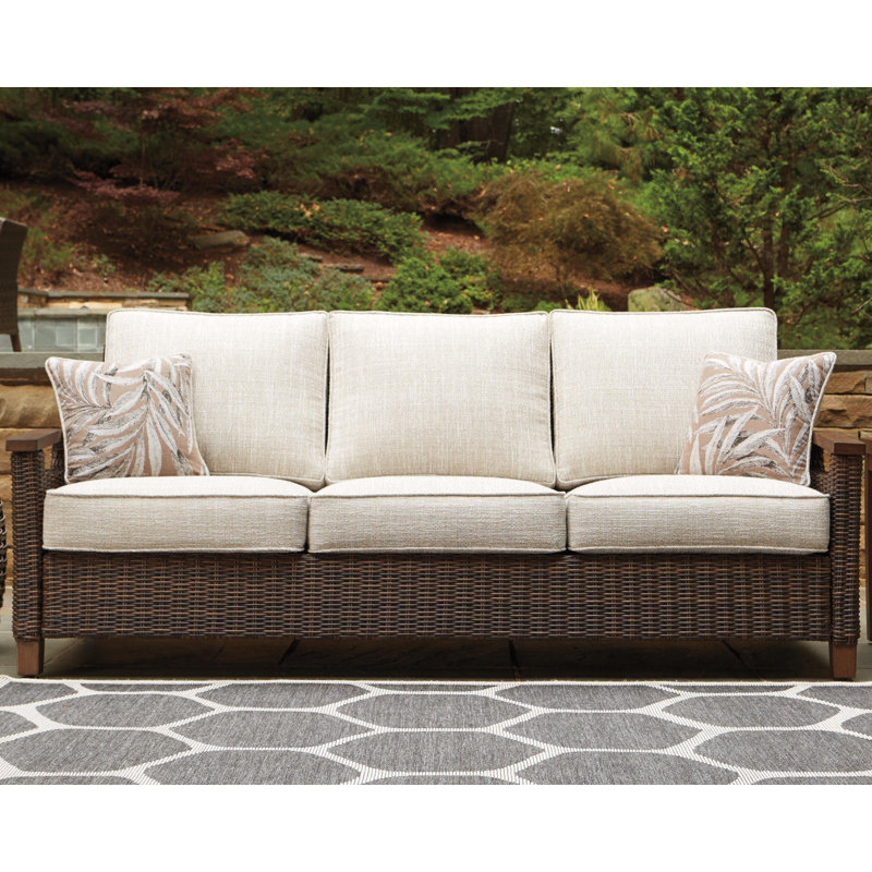 Highland Dunes Estill 84.38'' Wicker Outdoor Patio Sofa with Sunbrella ...