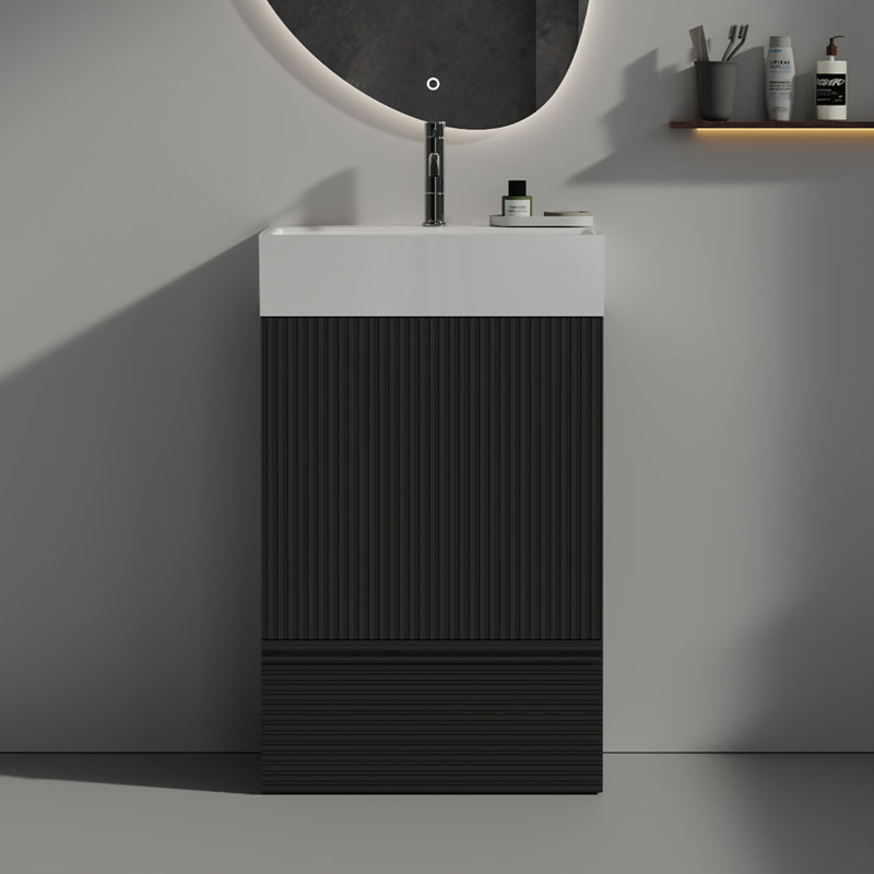 Meuble-lavabo moderne rayé noir 20 po à une porte, sécuritaire et élégant