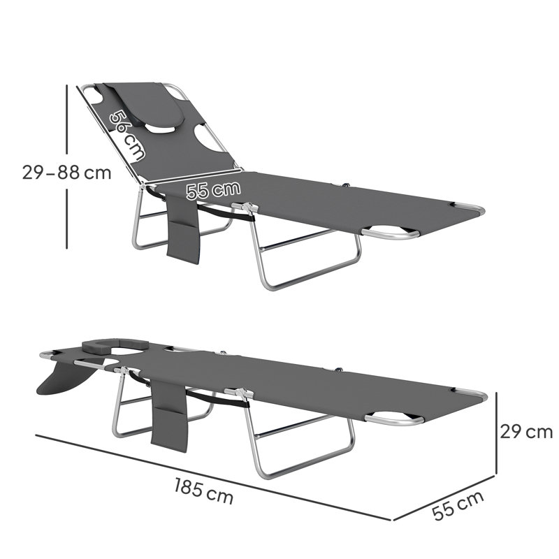 Outsunny Foldable Sun Loungers Beach Chaise Lounge Dark Grey