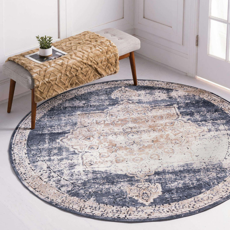 Parrado Ikat Indoor Rug, Round 6'