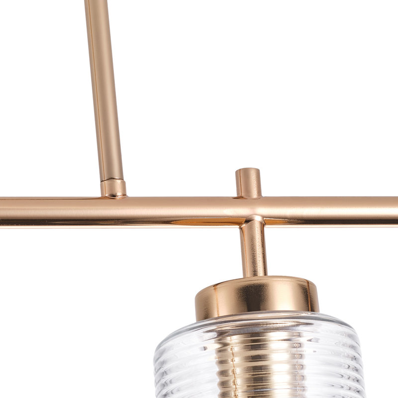 Lustre linéaire 4 lumières pour îlot de cuisine doré avec abat-jour en verre