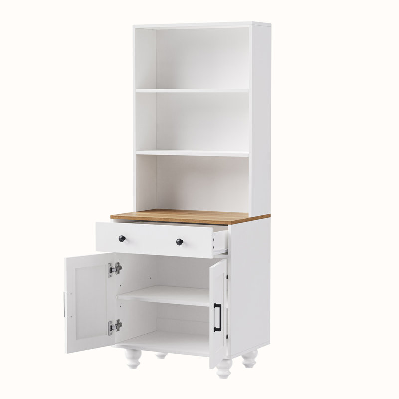 Armoire de rangement avec tiroir et 2 portes, portes en verre trempé, tablettes réglables, Blanc