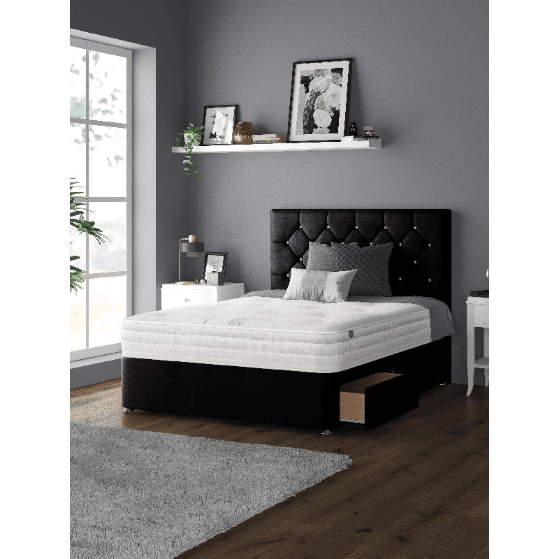 Eberhardt Upholstered UK Double - DE 135 X 190 Cm Divan Bed, Black, Double (4'6), 2 Foot-end Drawers