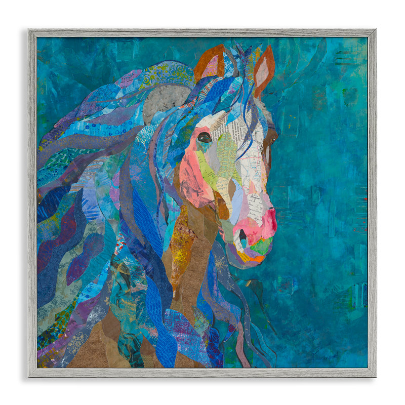 «Blue Collage Pegasus», art de la giclée encadrée par Violet Davenport, H 24 po x l 24 po, Estampe numérique Farmhouse