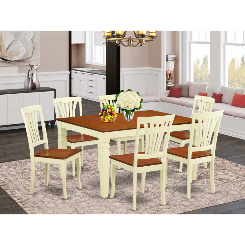 Ensemble de salle à manger 7 pièces composé d'une table de salle à manger rectangulaire avec rallonge papillon et 6 chaises en bois