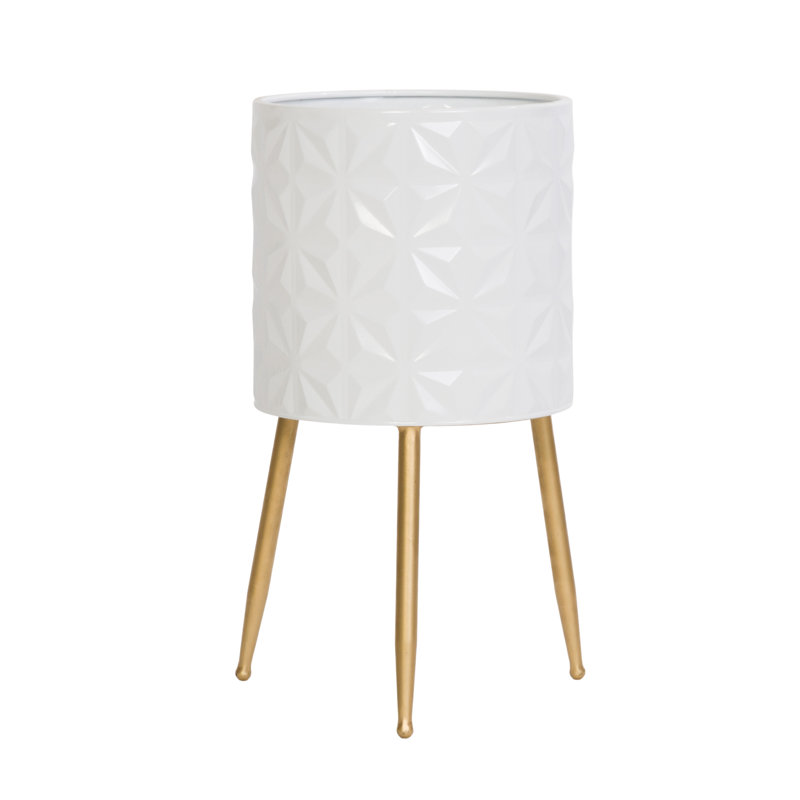 Zoe Glam Indoor Metal Pot Planter With 3-Leg Metal Base, 20" H x 10.5" W x 10.5" D