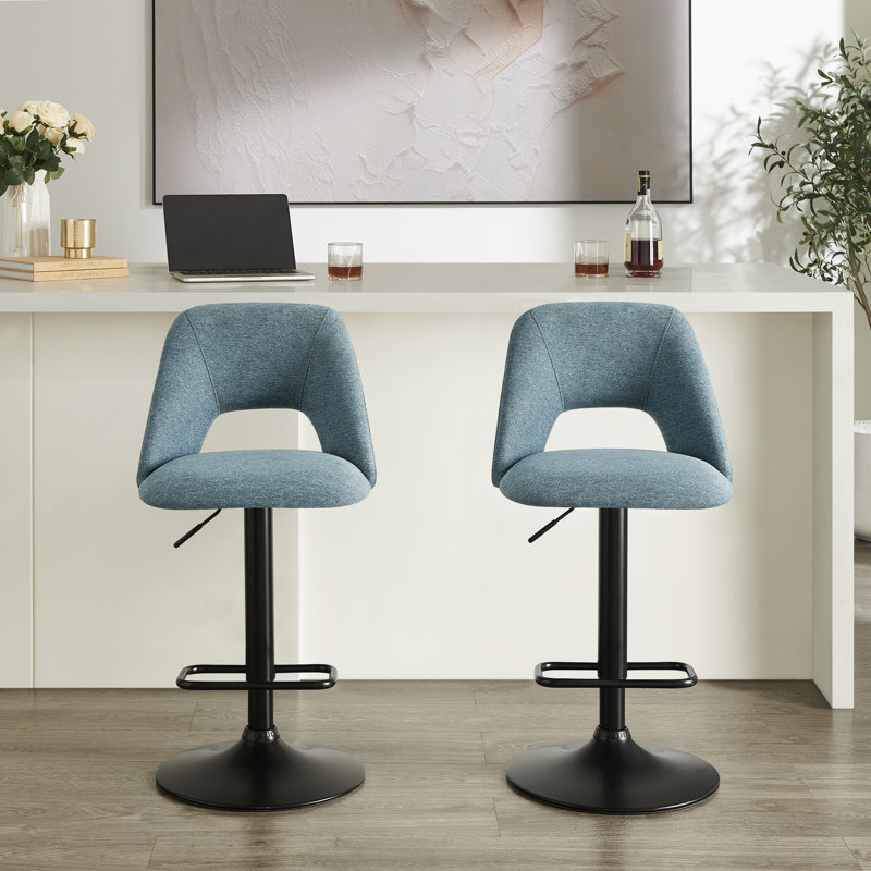 Ensemble de 2 tabourets de bar ajustables avec sièges rembourrés Rounduv Furniture, Bleu