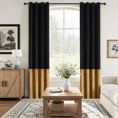 Velvet Room Darkening Curtain Panel. Blackout Thermal-Insulated Patchwork Drapes for Bedroom Living Room Window（set of 2）
