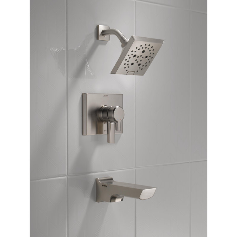 Pivotal 17 Series Tub and Shower Faucet Trim with Lever Handles and H2okinetic Technology, Stainless Steel