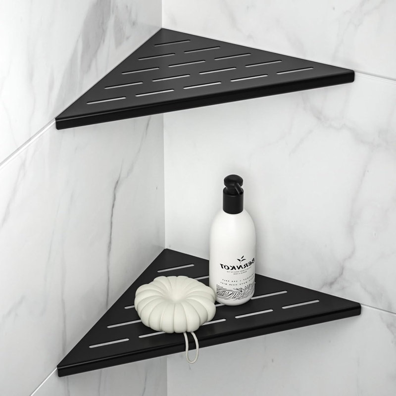 2PCS 10'' Silver Corner Shower Shelf, 304 Stainless Steel Recessed Bathroom Shelves for Tiled Wall, Drill-Free Installation