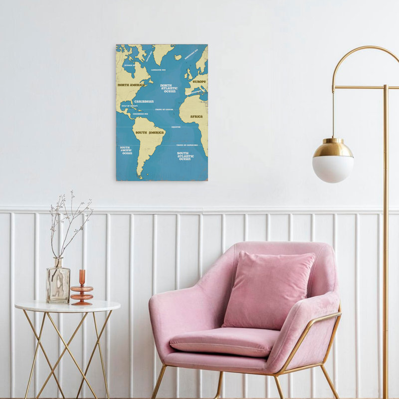 Art mural rétro, carte du monde rétro, H 24 po x l 16 po