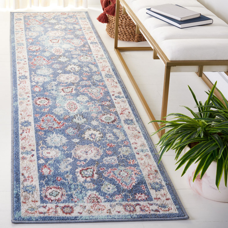 Tapis bleu marine / ivoire Southwestern, Tapis de couloir 2 pi 2 po x 9 pi