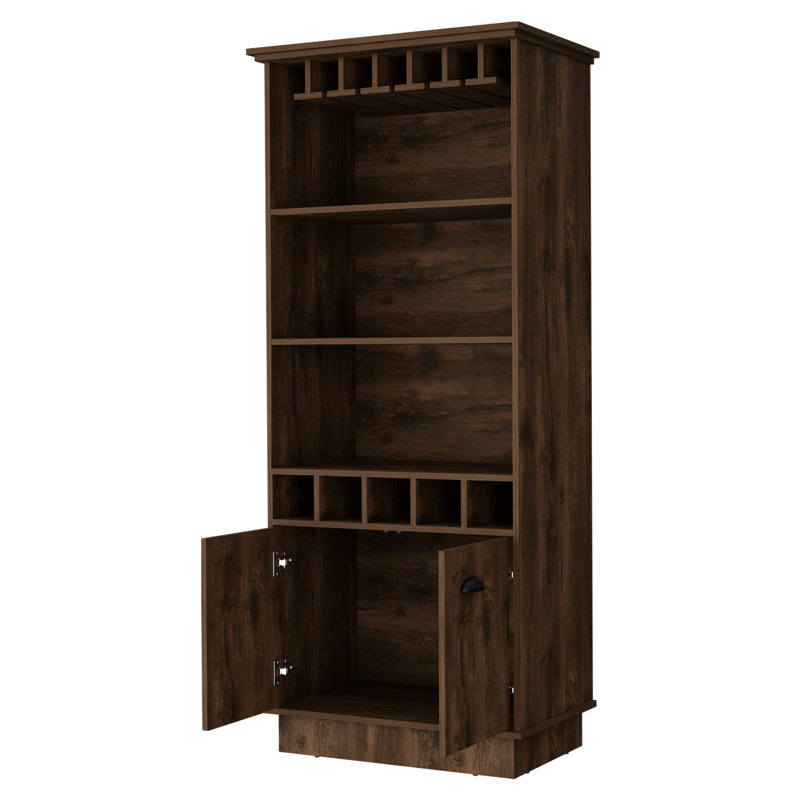 Dark Brown Bar Cabinet With Materials - 3 Shelves And 5 Bottle For Construction Classy Elegant Lines A Graceful Appearance