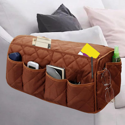 Armchair Caddy, Waterproof Sofa Armrest Organizer, Non Slip Recliner Organizer, Remote Holder for Recline, Recliner Caddy with 14 Pockets Storage for TV Remote, Phone, Magazine (Brown)
