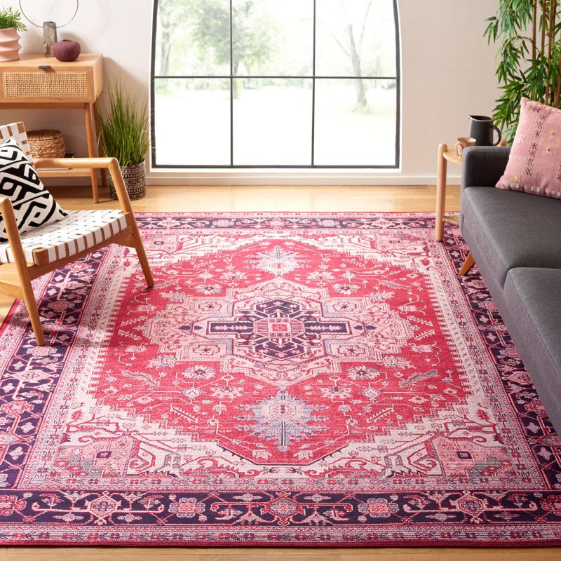 Tapis 128 M / W S / R en rouge / bleu marine, Rectangle 8 pi x 10 pi