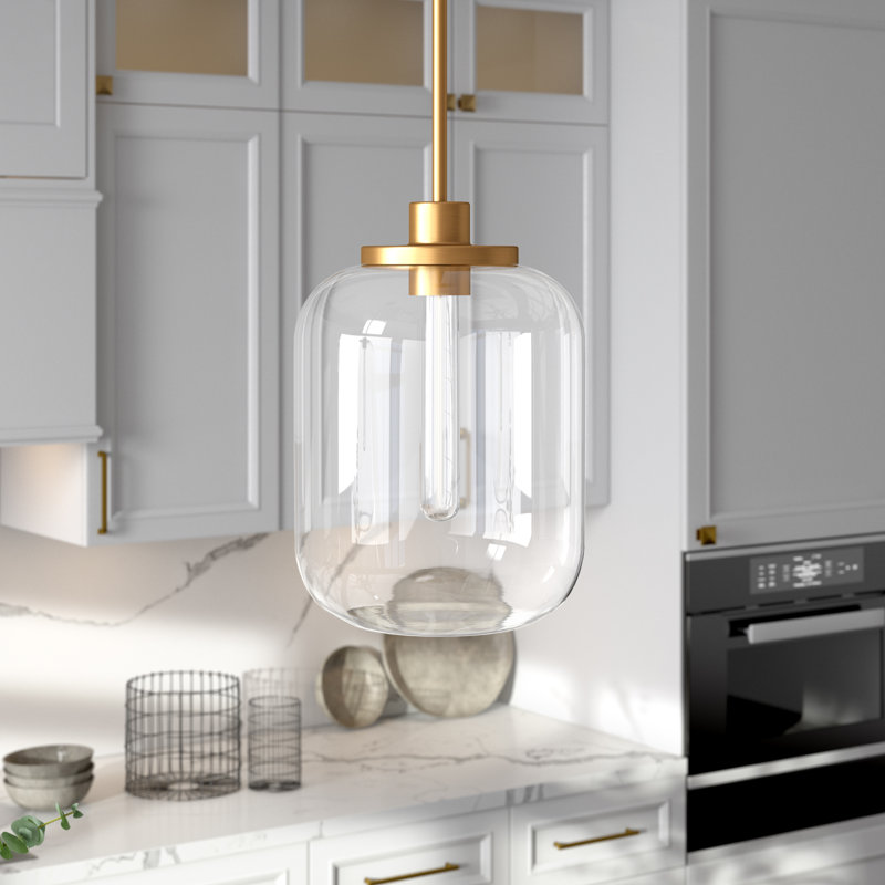 Aleanna 9.62" Wide Pendant with Glass Shade, Brass, Clear