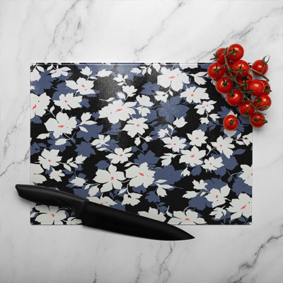 White Flowers Glass Chopping Board