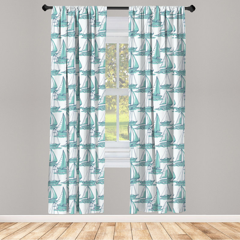 Seafoam Blue Nautical Sailboat Rod Pocket Curtain Panels (Set of 2)