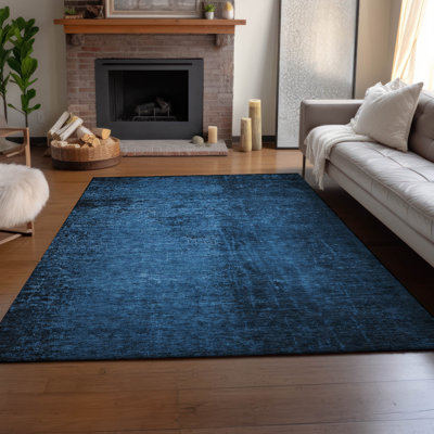 Tapis bleu marine Cerrito AMF554 lavable à la machine de qualité supérieure