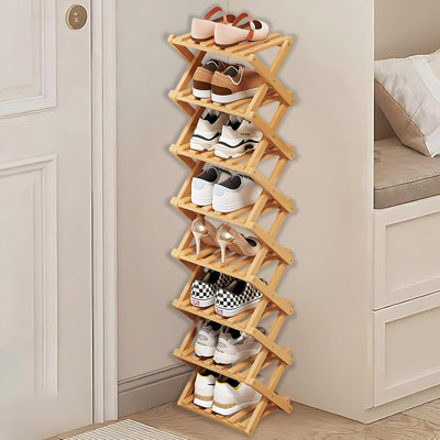 8-Tier Foldable Bamboo Shoe Rack for Entryway Hallway
