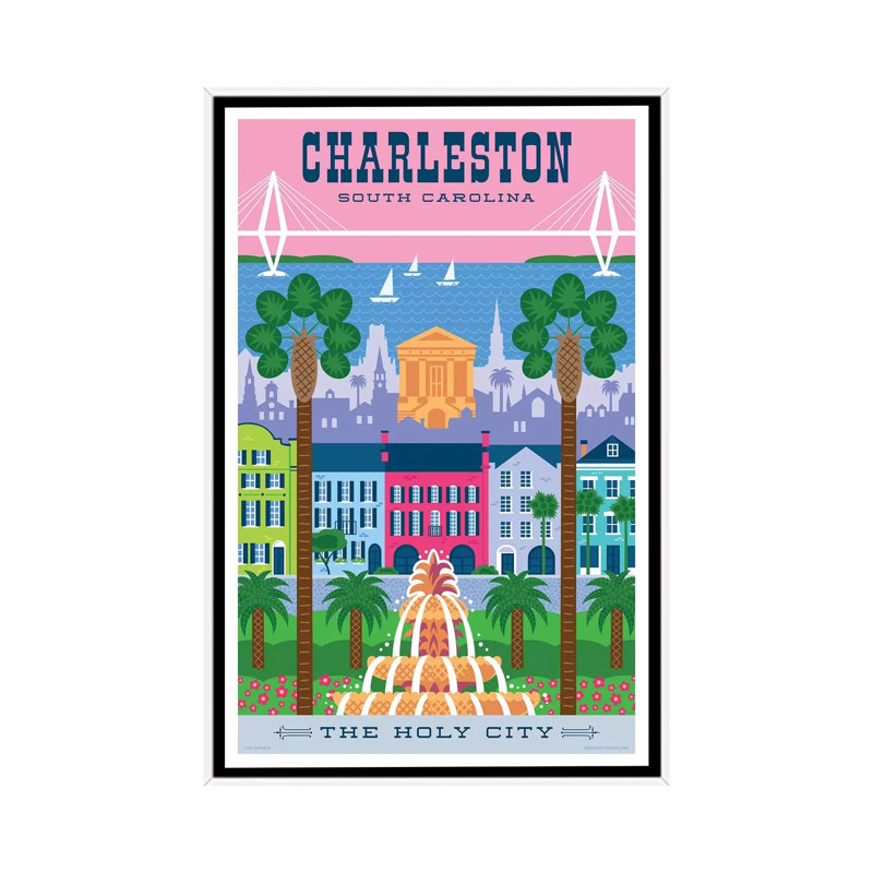 Affiche de voyage Charelston par Jim Zahniser-impression d’art graphique, H 40 po x l 26 po x P 1,5 po, Pas de tapis