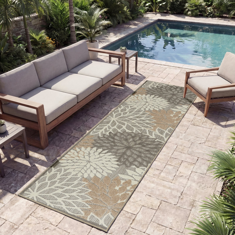Tapis floral intérieur / extérieur Gean, Tapis de couloir 2 pi 3 po x 10 pi