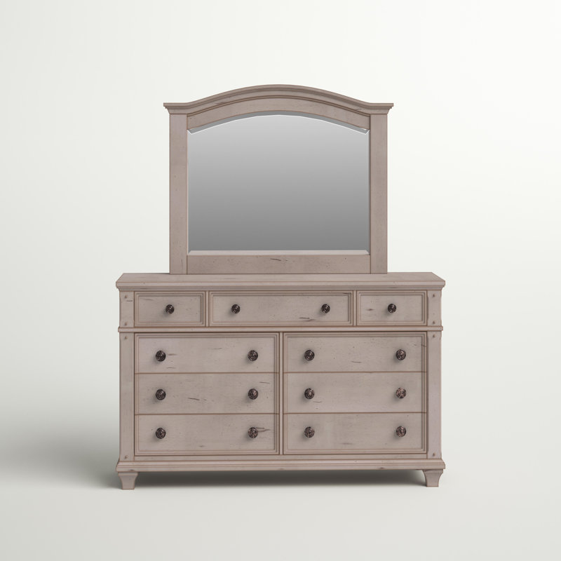 Stratton 9-Drawer Dresser and Mirror, Antique Cobblestone White