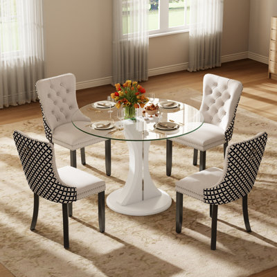 Ensemble de table de salle à manger ronde et transparente avec chaises capitonnées, ensemble de table de salle à manger moderne Mid-Century pour coin-repas de cuisine