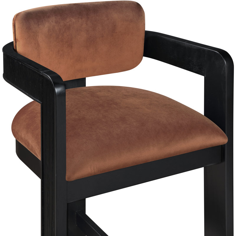 Tabouret rembourré Sacha Howley, Noir, Velours, Cognac