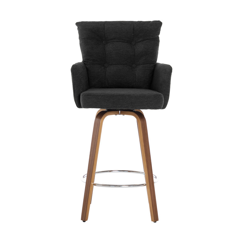 Swivel Upholstered Counter Stool with Solid Wood Frame, Black