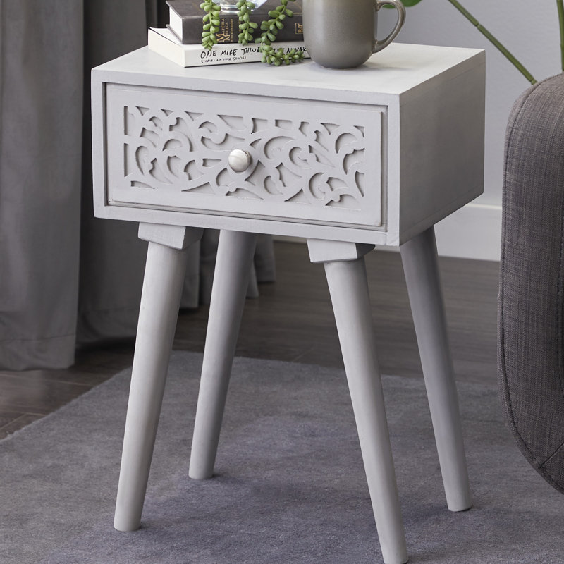 Table d'appoint en bois de manguier finement sculpté, Gris