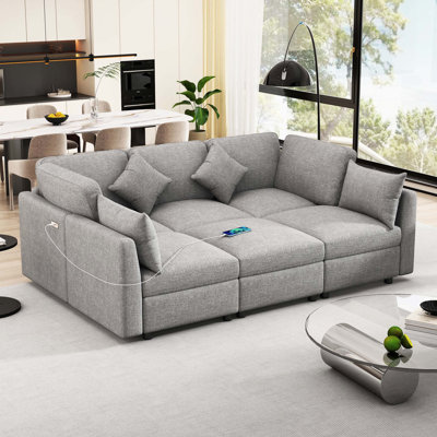 Multi-Shape Modular U-Shaped & L-Shaped Sectional Sofa with Movable Ottoman and Dual USB Charging Ports for Living Room