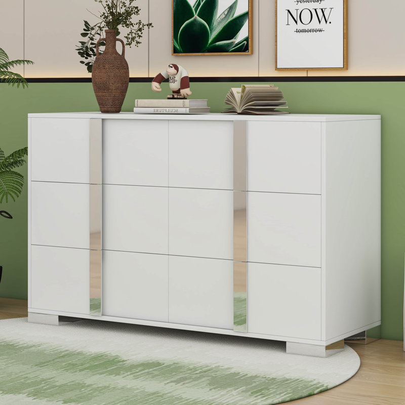 Commode moderne à 6 tiroirs, Blanc