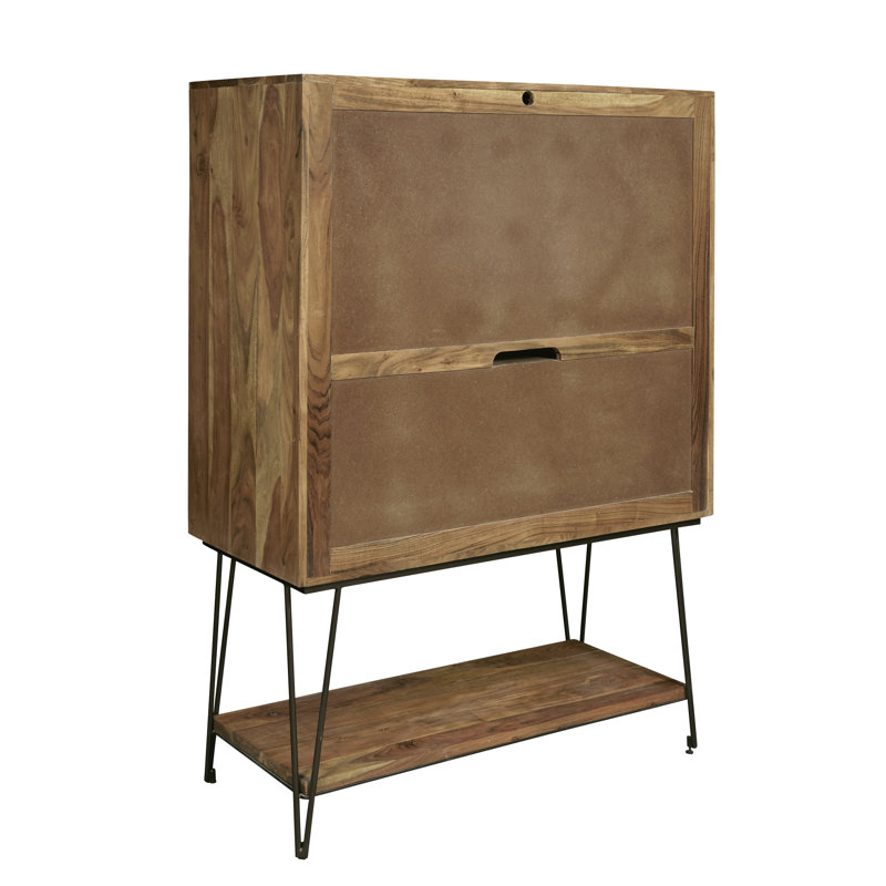 Rich Brown Mango Veneer 2-Door Bar Cabinet with Storage Drawers