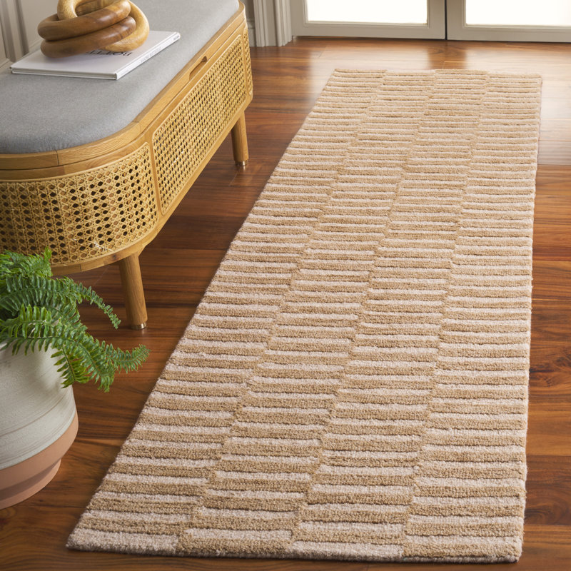 Manzella Ebony Hand Tufted Wool Cotton Striped Rug in Beige/Brown, Runner 2'3" x 8'