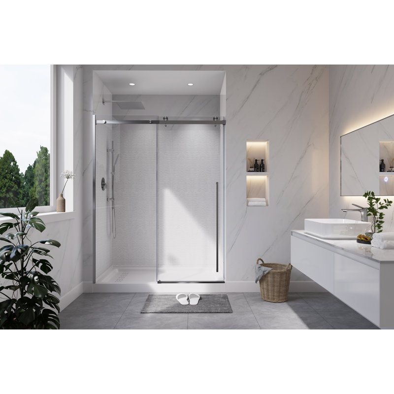 Fast-Assembly 56" - 60" W x 76" H Single Sliding Frameless Shower Door with 3/8"(10mm) Clear Tempered Glass, Stainless Steel Accessories