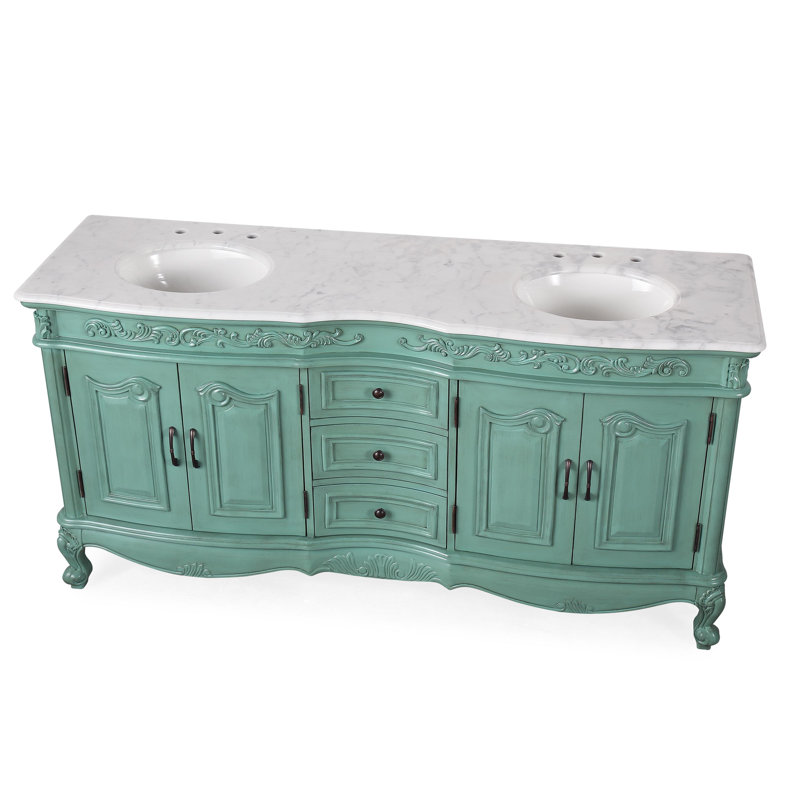 Ola 72.25'' Double Bathroom Vanity with Carrara Marble Top, Green